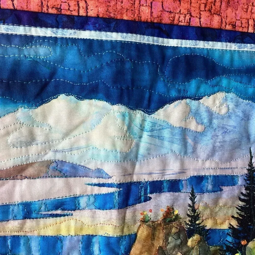 NWT. Hand Crafted Colorful Landscape Quilted Wall Hanging